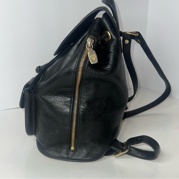 Mcm Black Calf Pebbled Leather Multi Gold Studded Flap Drawstring Backpack🖤 - Picture 3 of 16